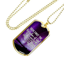 Inspirational Religious Gift Seek God First Always Stainless Steel or 18k Gold Dog Tag 24" Chain