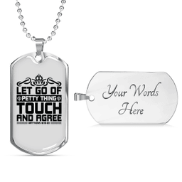 Touch And Agree Black Christian Necklace Stainless Steel or 18k Gold Dog Tag 24" Chain