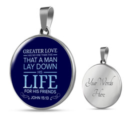 Greater Love Bible Verse Circle Necklace Stainless Steel or 18k Gold 18-22"