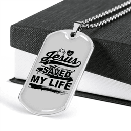 Jesus Saved My Life Christian Necklace Stainless Steel or 18k Gold Dog Tag 24" Chain