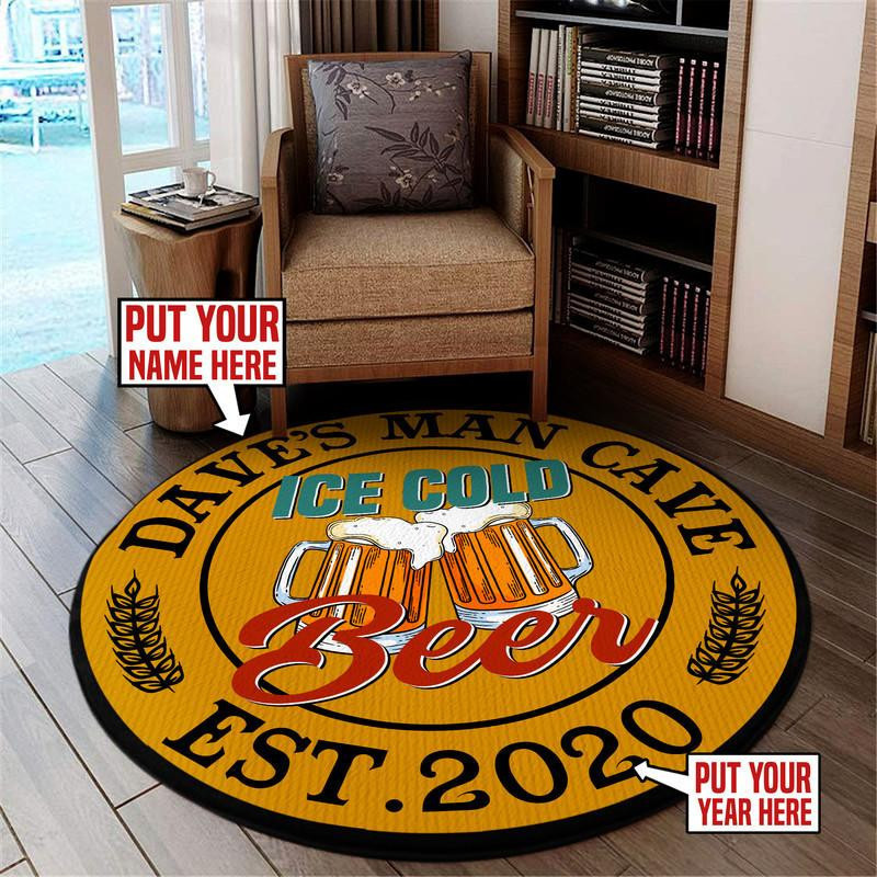 Personalized Beer Man Cave Round Mat Round Floor Mat Room Rugs Carpet Outdoor Rug Washable Rugs S (24In)