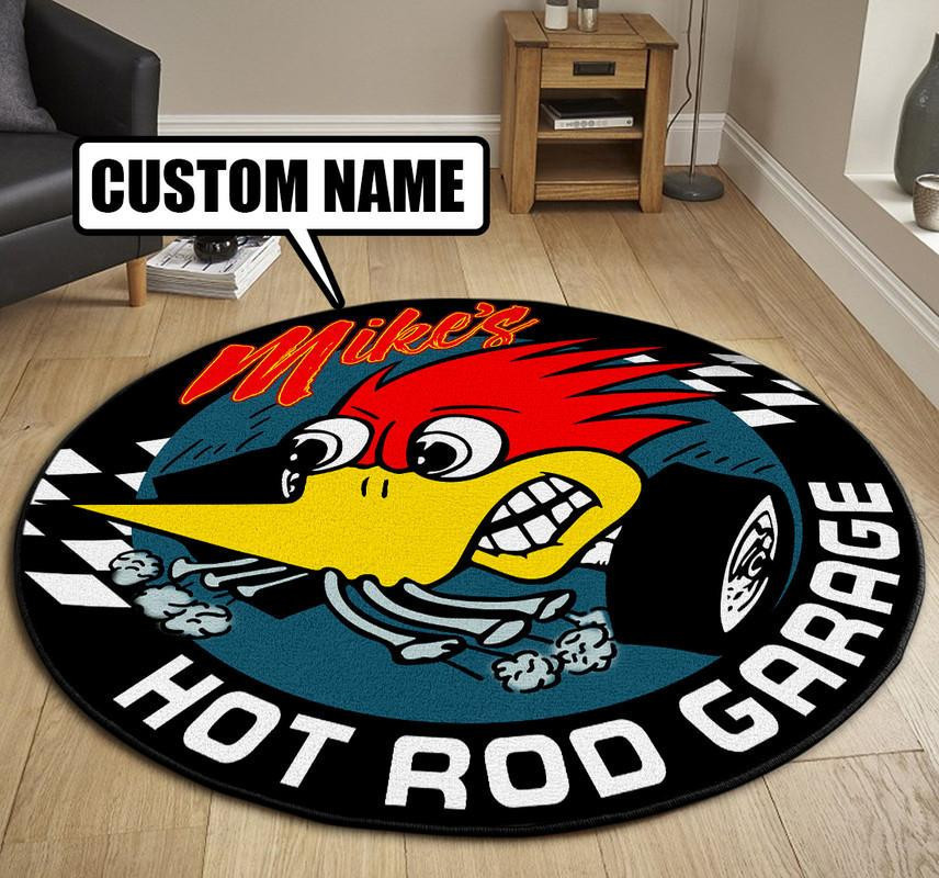 Personalized Woodpecker Hot Rod Round Mat Round Floor Mat Room Rugs Carpet Outdoor Rug Washable Rugs S (24In)