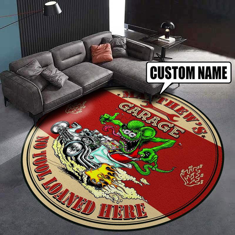 Personalized Hot Rod Garage Living Room Round Mat Circle Rug S (24in)