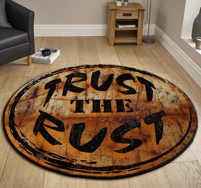 Trust The Rust Hot Rod Round Mat Round Floor Mat Room Rugs Carpet Outdoor Rug Washable Rugs S (24In)