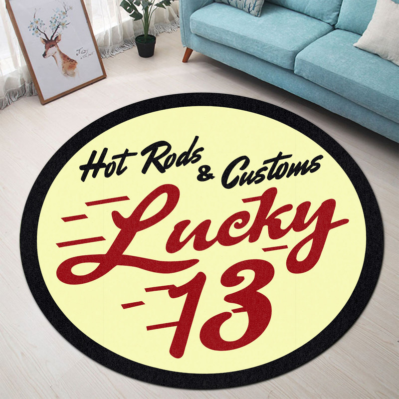 Lucky 13 Hot Rod Round Mat Round Floor Mat Room Rugs Carpet Outdoor Rug Washable Rugs S (24In)