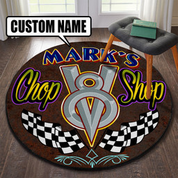 Personalized Chop Shop Garage Decor, Home Bar Decor Hot Rod Round Mat S (24in)