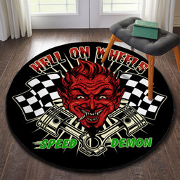 Hell On Wheels Speed Demon Hot Rod Round Mat Round Floor Mat Room Rugs Carpet Outdoor Rug Washable Rugs S (24In)