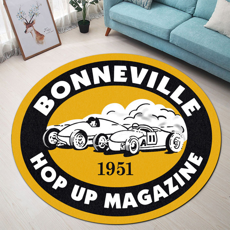 Bonneville 1951 Vintage Style Hot Rod Round Mat Round Floor Mat Room Rugs Carpet Outdoor Rug Washable Rugs S (24In)