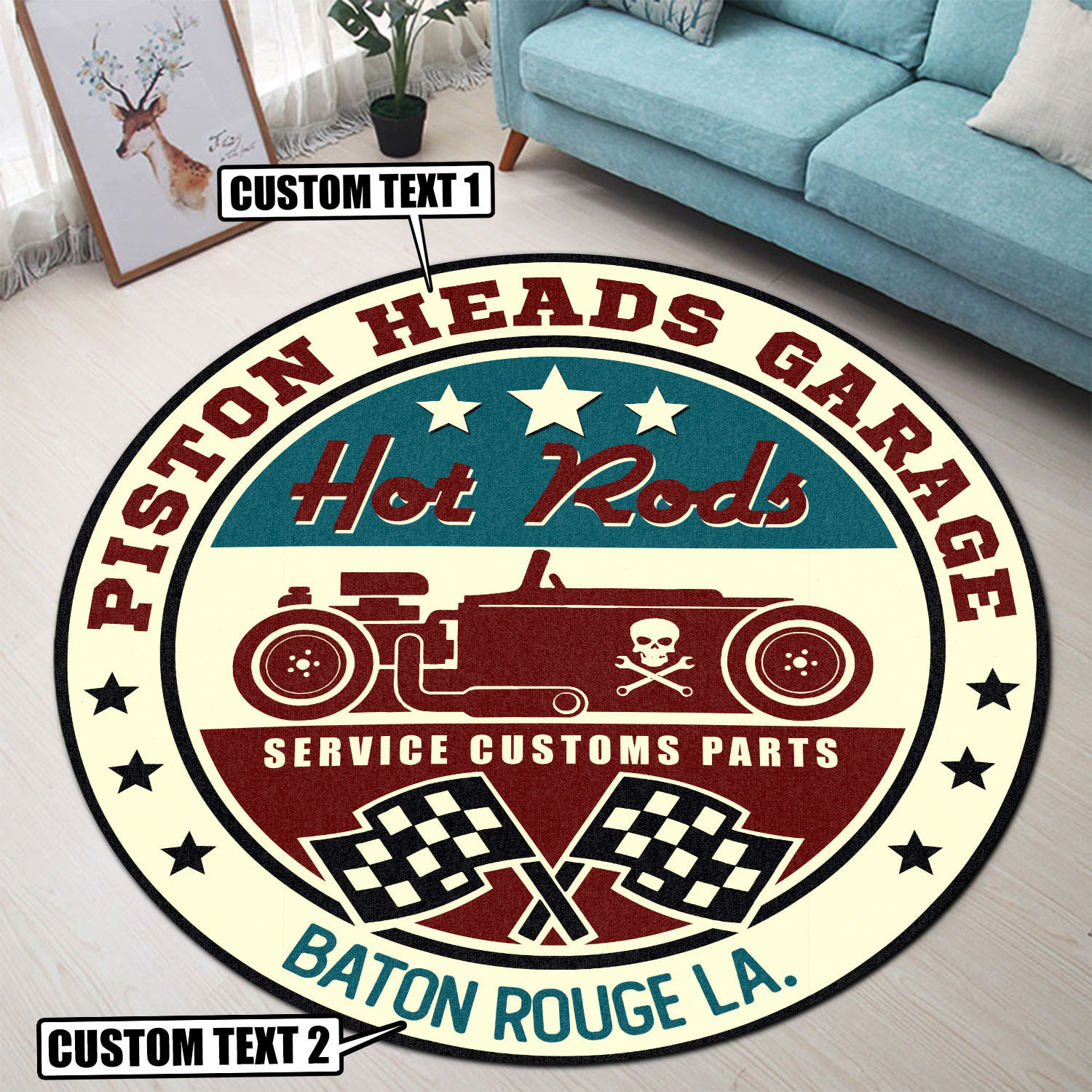 Personalized Hot Rod Service Custom Parts Round Mat Round Floor Mat Room Rugs Carpet Outdoor Rug Washable Rugs S (24In)