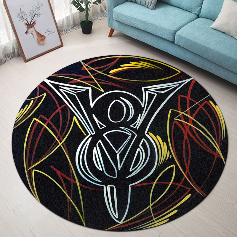 V8 Pinstripe Hot Rod Vintage Round Mat Round Floor Mat Room Rugs Carpet Outdoor Rug Washable Rugs S (24In)