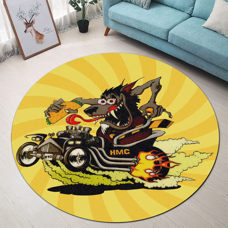 Hot Rod Taco Run Round Mat Round Floor Mat Room Rugs Carpet Outdoor Rug Washable Rugs S (24In)