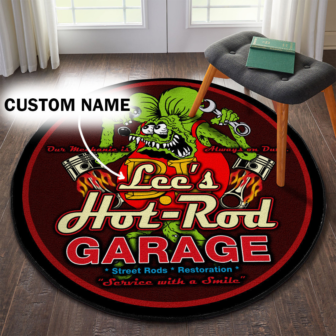 Personalized Hot Rod Rat Fink Round Mat Round Floor Mat Room Rugs Carpet Outdoor Rug Washable Rugs S (24In)