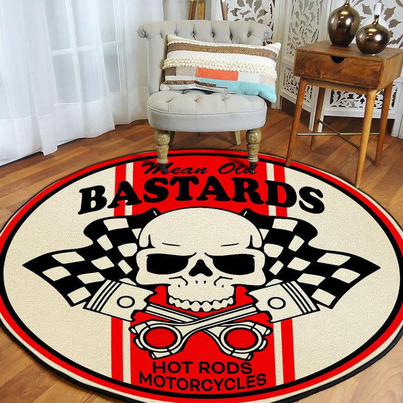 Mean Old Bastards Hot Rods Motorcycles Round Mat Round Floor Mat Room Rugs Carpet Outdoor Rug Washable Rugs S (24In)