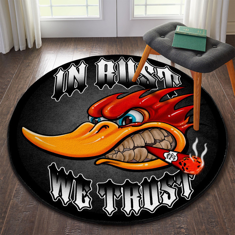 In Rust We Trust Hot Rod Round Mat Round Floor Mat Room Rugs Carpet Outdoor Rug Washable Rugs S (24In)