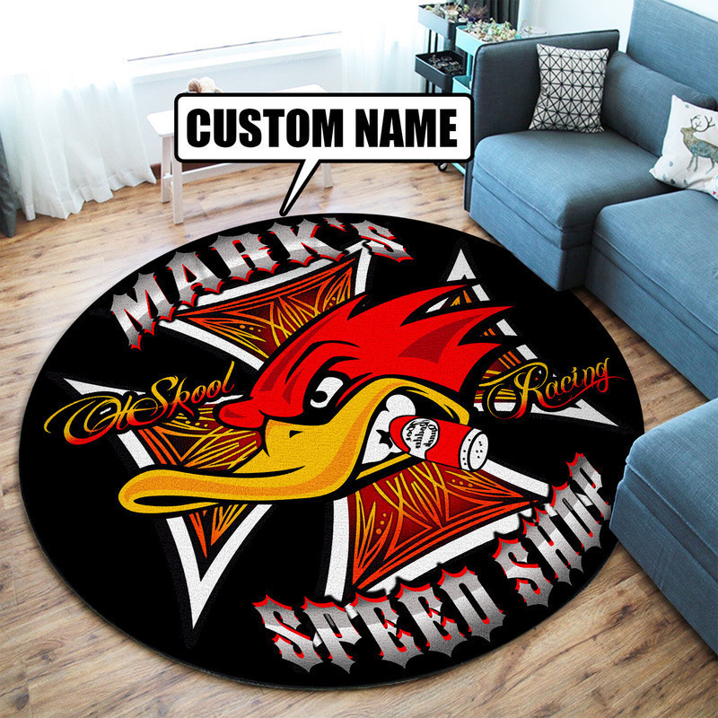 Personalized Woodpecker Hot Rod Round Mat Round Floor Mat Room Rugs Carpet Outdoor Rug Washable Rugs S (24In)