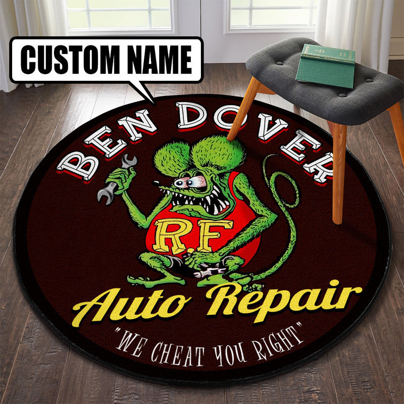Personalized Chop Shop Hot Rod Round Mat Round Floor Mat Room Rugs Carpet Outdoor Rug Washable Rugs S (24In)