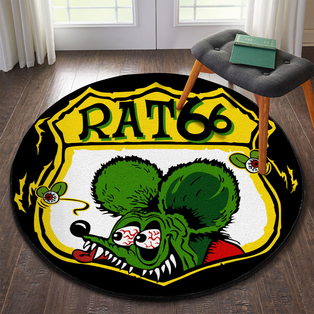 Rat 66 Hot Rod Round Mat Round Floor Mat Room Rugs Carpet Outdoor Rug Washable Rugs S (24In)