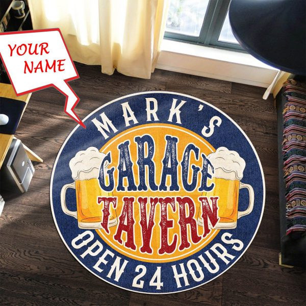 Personalized Garage Tavern Round Mat Round Floor Mat Room Rugs Carpet Outdoor Rug Washable Rugs Xl (48In)