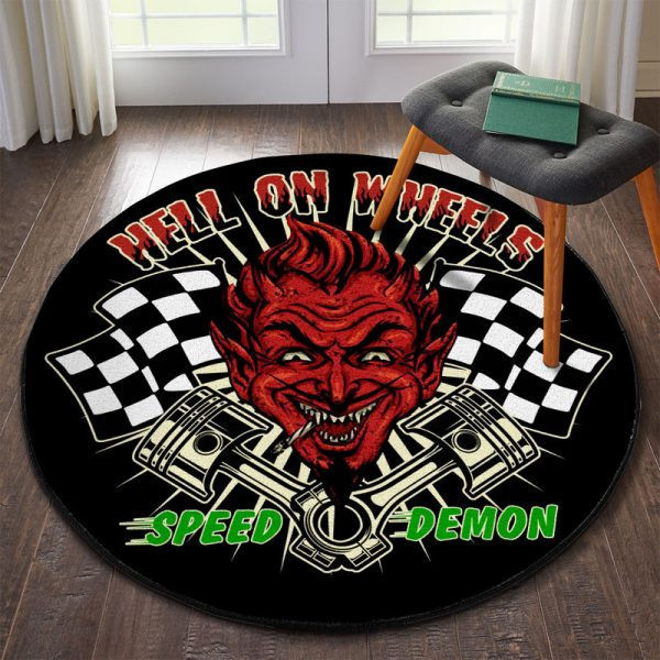 Hell On Wheels Speed Demon Hot Rod Round Mat Round Floor Mat Room Rugs Carpet Outdoor Rug Washable Rugs Xl (48In)
