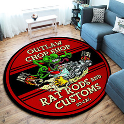 Outlaw Chop Shop Hot Rod Round Mat Round Floor Mat Room Rugs Carpet Outdoor Rug Washable Rugs M (32In)