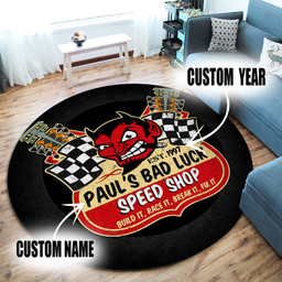 Personalized Devil Garage Hot Rod Round Mat Round Floor Mat Room Rugs Carpet Outdoor Rug Washable Rugs L (40In)