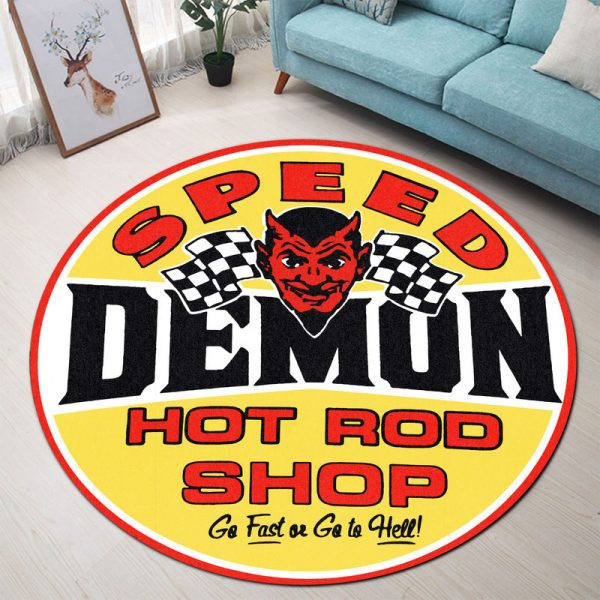 Speed Demon Hot Rod Shop Round Mat Round Floor Mat Room Rugs Carpet Outdoor Rug Washable Rugs Xl (48In)