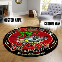 Personalized Hot Rod Garage We Keep The Old Stuff Rolling Round Mat Round Floor Mat Room Rugs Carpet Outdoor Rug Washable Rugs L (40In)