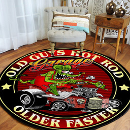 Old Guys Garage Hot Rod Round Mat Round Floor Mat Room Rugs Carpet Outdoor Rug Washable Rugs L (40In)