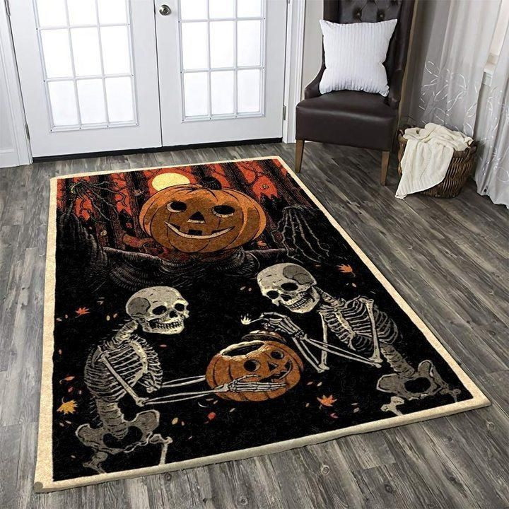 Happy Halloween Skull Pumpkin Skeleton Spider Vampire Zoombie Bats Area Rug Carpet Carpet Small (3x5ft)
