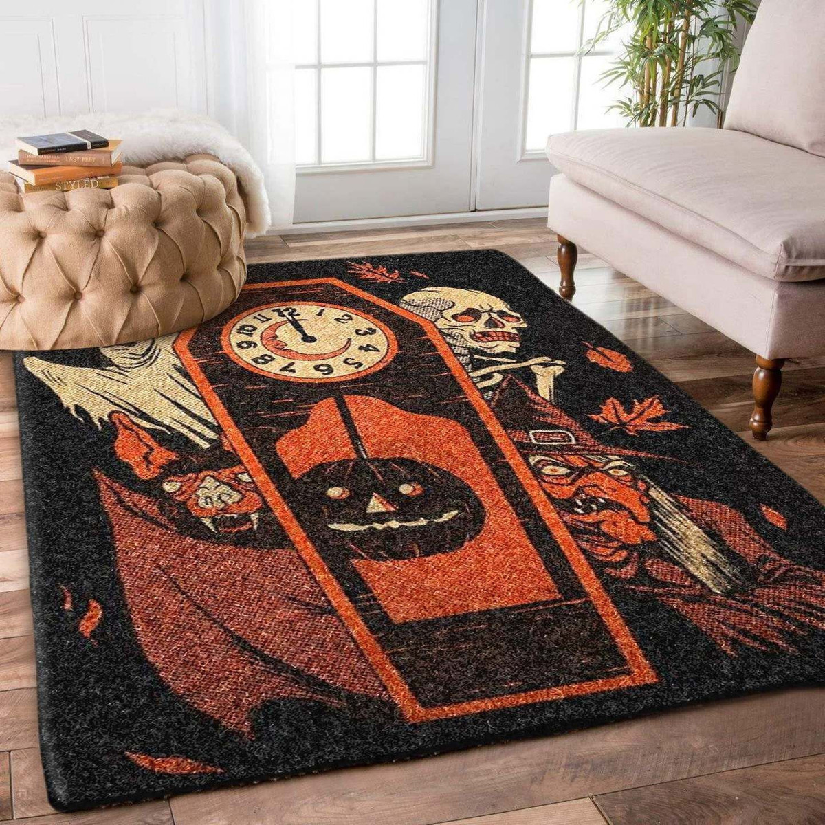 Happy Halloween Witch Skeleton Spider Vampire Zoombie Bats Area Rug Carpet Carpet Small (3x5ft)