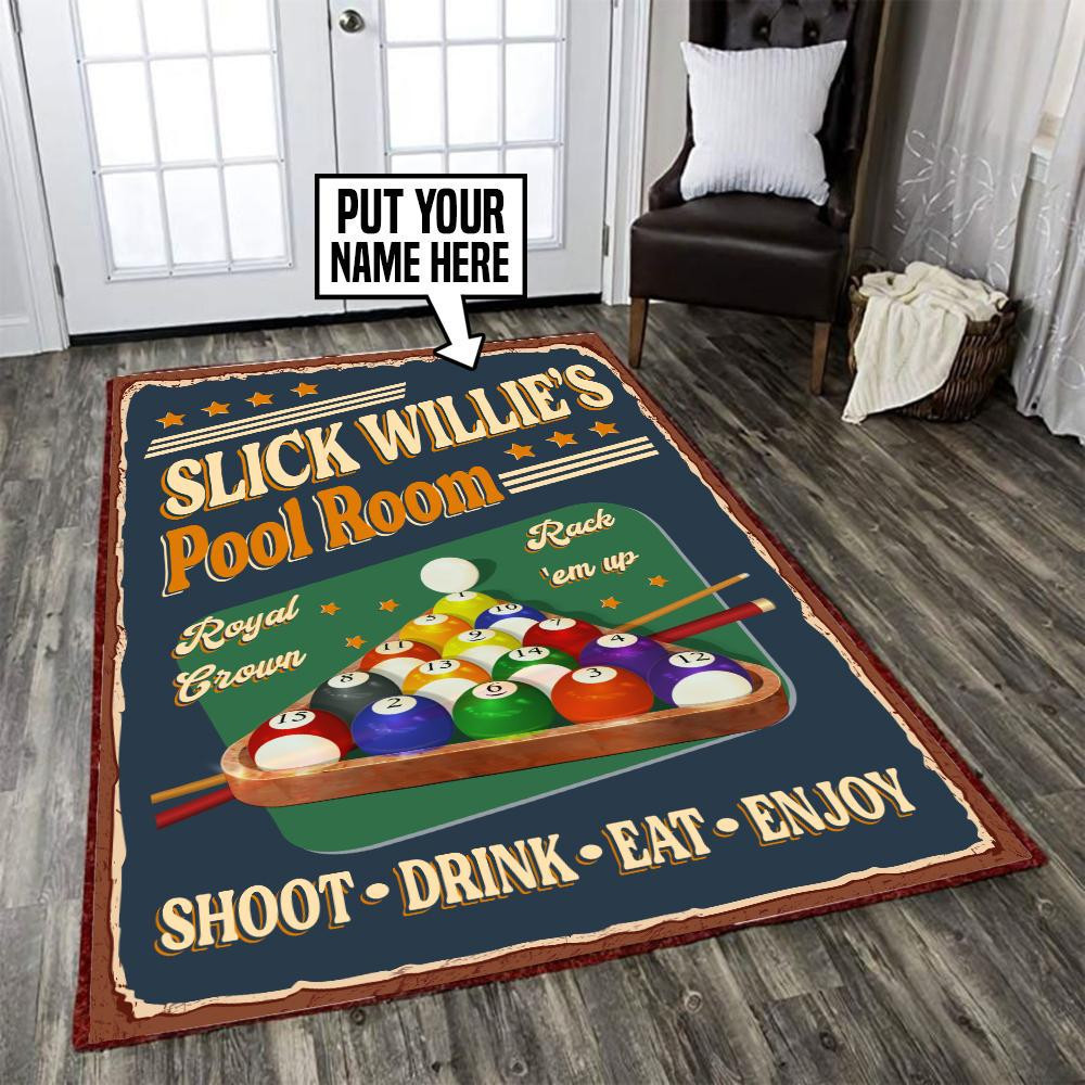 Personalized Billiard Pool Room Area Rug Carpet  Small (3x5ft)