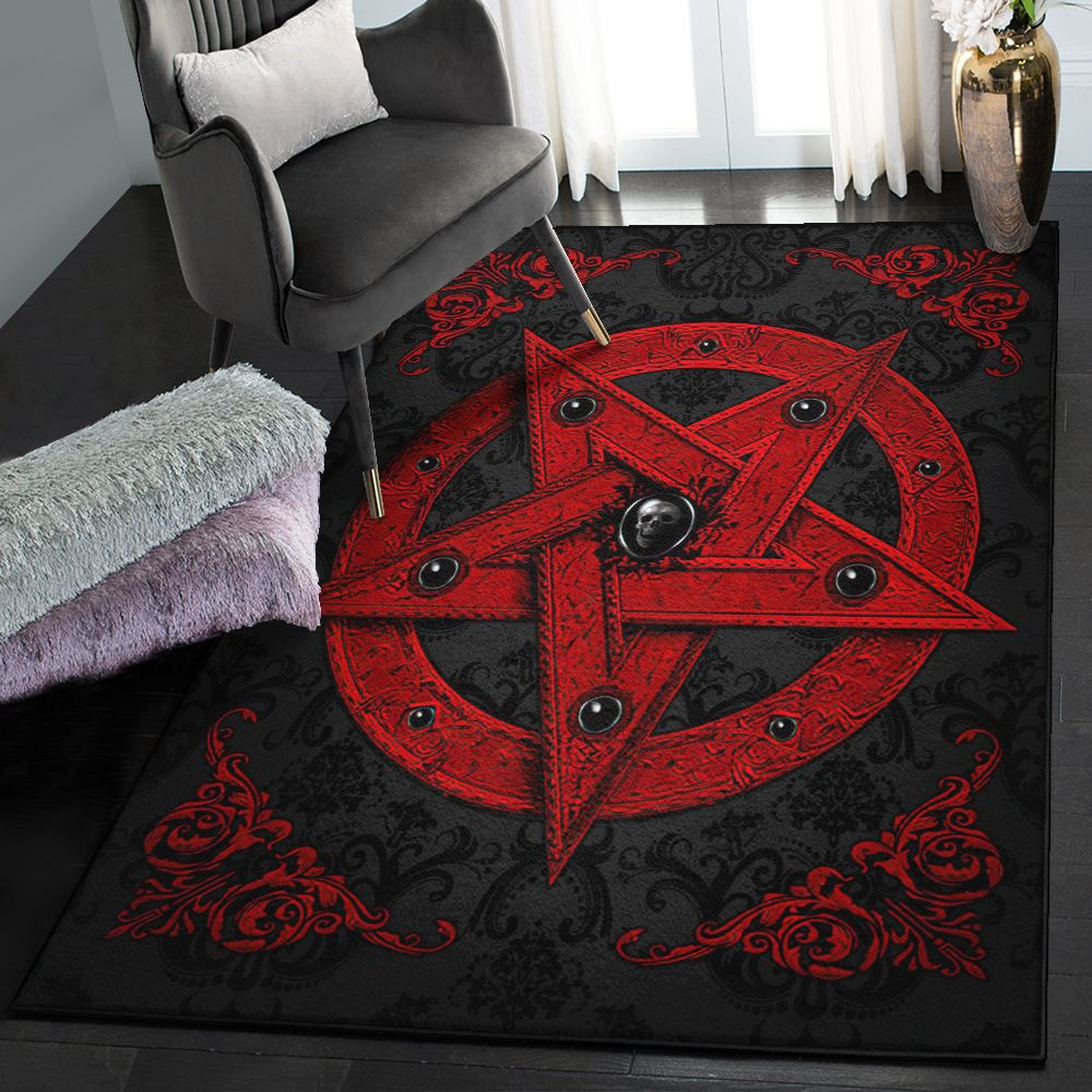 Dining Room Rug Red Pentagram Rug Rectangle Rugs Washable Area Rug Non-Slip Carpet For Living Room Bedroom Area Rug Small (3 X 5 FT)