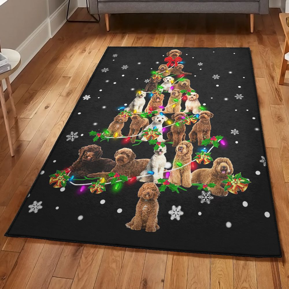 Botanical Modern Labradoodle Christmas Tree Rug Rectangle Rugs Washable Area Rug Non-Slip Carpet For Living Room Bedroom Area Rug Small (3 X 5 FT)
