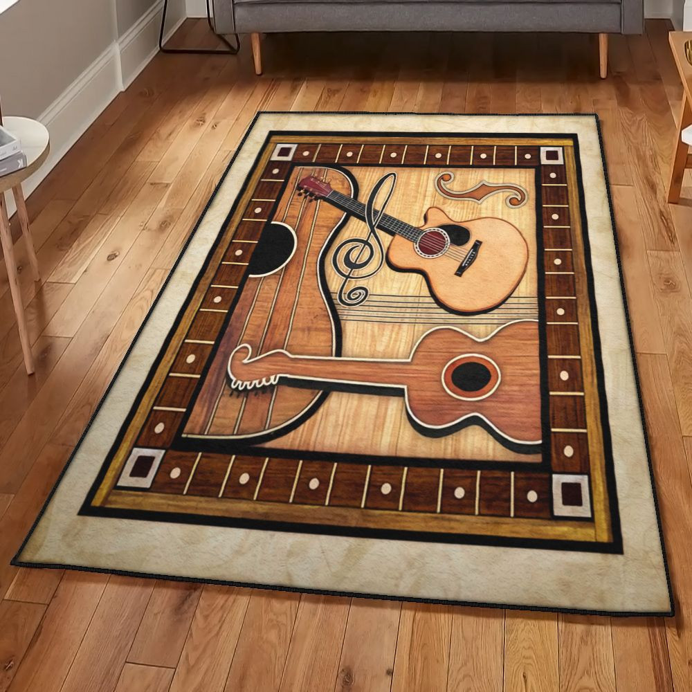 Acoustic Guitar Dining Room Rug Guitar Rug Rectangle Rugs Washable Area Rug Non-Slip Carpet For Living Room Bedroom Area Rug Small (3 X 5 FT)