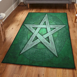 Green Color Large Pentagram Wicca Green Rug Rectangle Rugs Washable Area Rug Non-Slip Carpet For Living Room Bedroom Area Rug Small (3 X 5 FT)