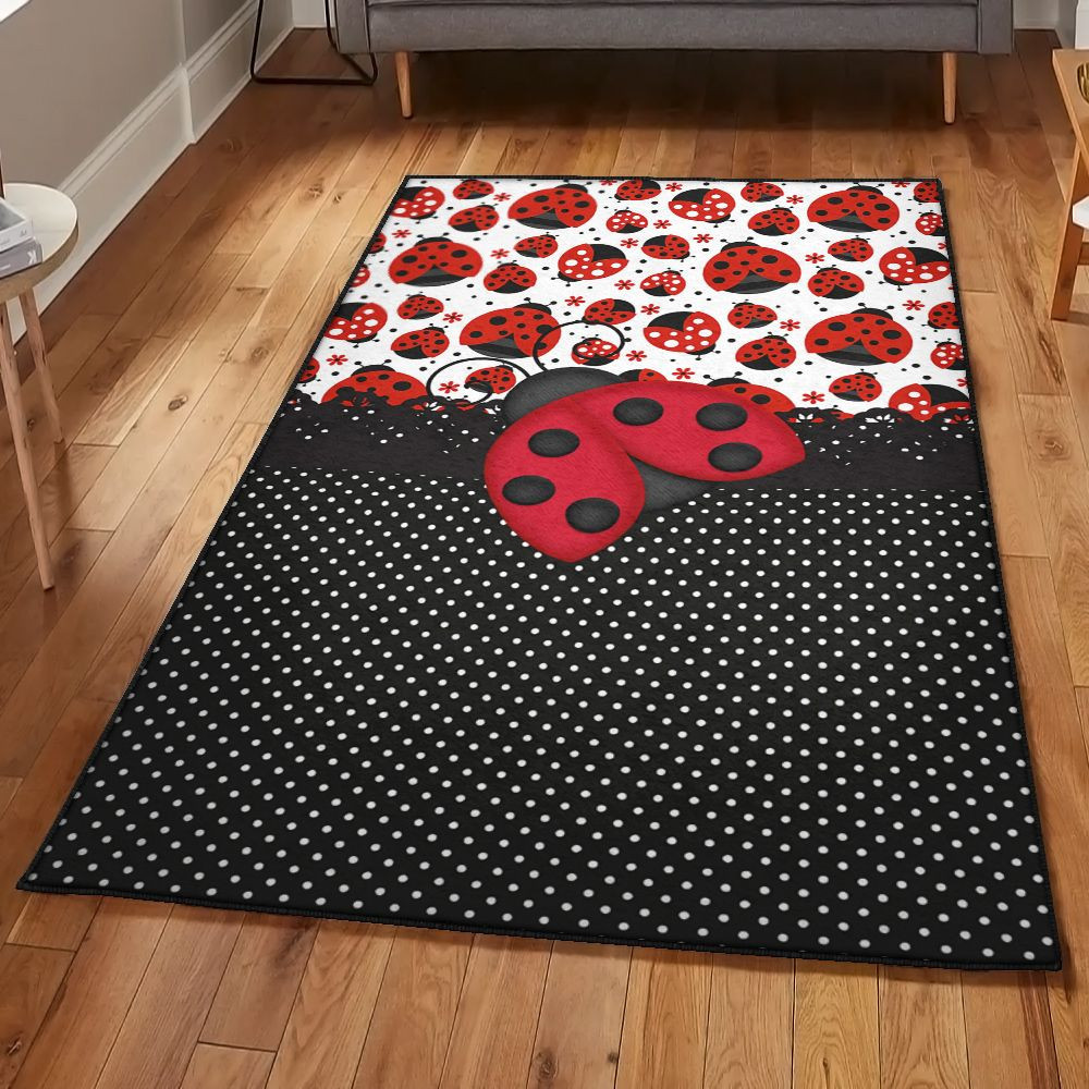Bug Lover Ladybugs Rug Rectangle Rugs Washable Area Rug Non-Slip Carpet For Living Room Bedroom Area Rug Small (3 X 5 FT)