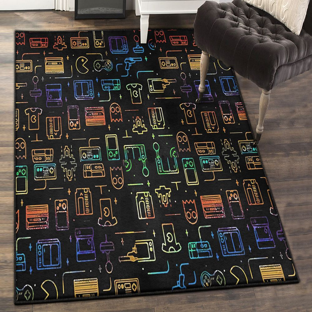 Video Games Large Video Games Rug Rectangle Rugs Washable Area Rug Non-Slip Carpet For Living Room Bedroom Area Rug Small (3 X 5 FT)