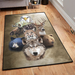 Mammal Animal Wolf Bear Cat Deer Rug Rectangle Rugs Washable Area Rug Non-Slip Carpet For Living Room Bedroom Area Rug Small (3 X 5 FT)