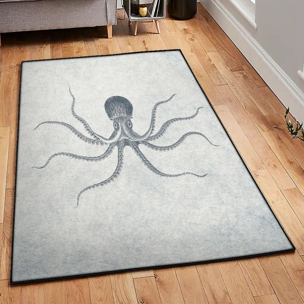 Squid Washable Rugs Giant Squid Rug Rectangle Rugs Washable Area Rug Non-Slip Carpet For Living Room Bedroom Area Rug Small (3 X 5 FT)