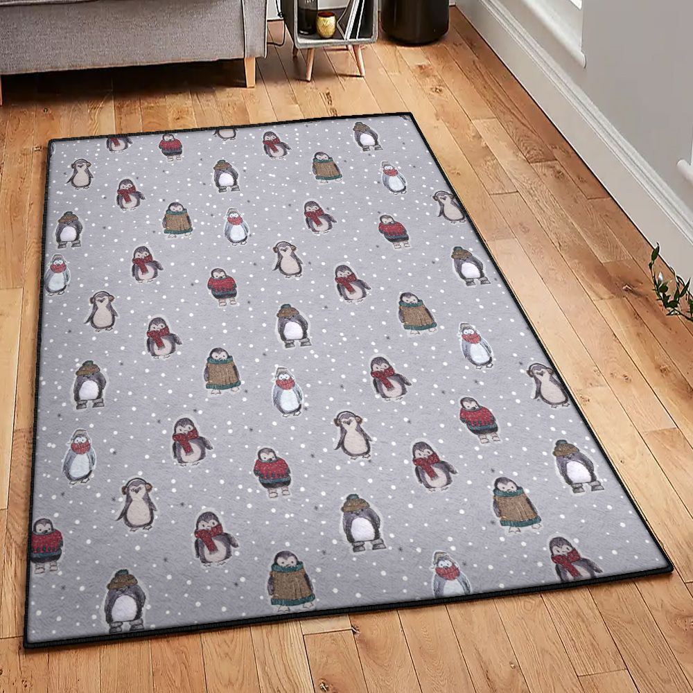 Xmas Cool Rugs Christmas Penguins Rug Rectangle Rugs Washable Area Rug Non-Slip Carpet For Living Room Bedroom Area Rug Small (3 X 5 FT)
