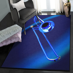 Trombone Gift Carpet Jazz Trombone Blue Rug Rectangle Rugs Washable Area Rug Non-Slip Carpet For Living Room Bedroom Area Rug Small (3 X 5 FT)