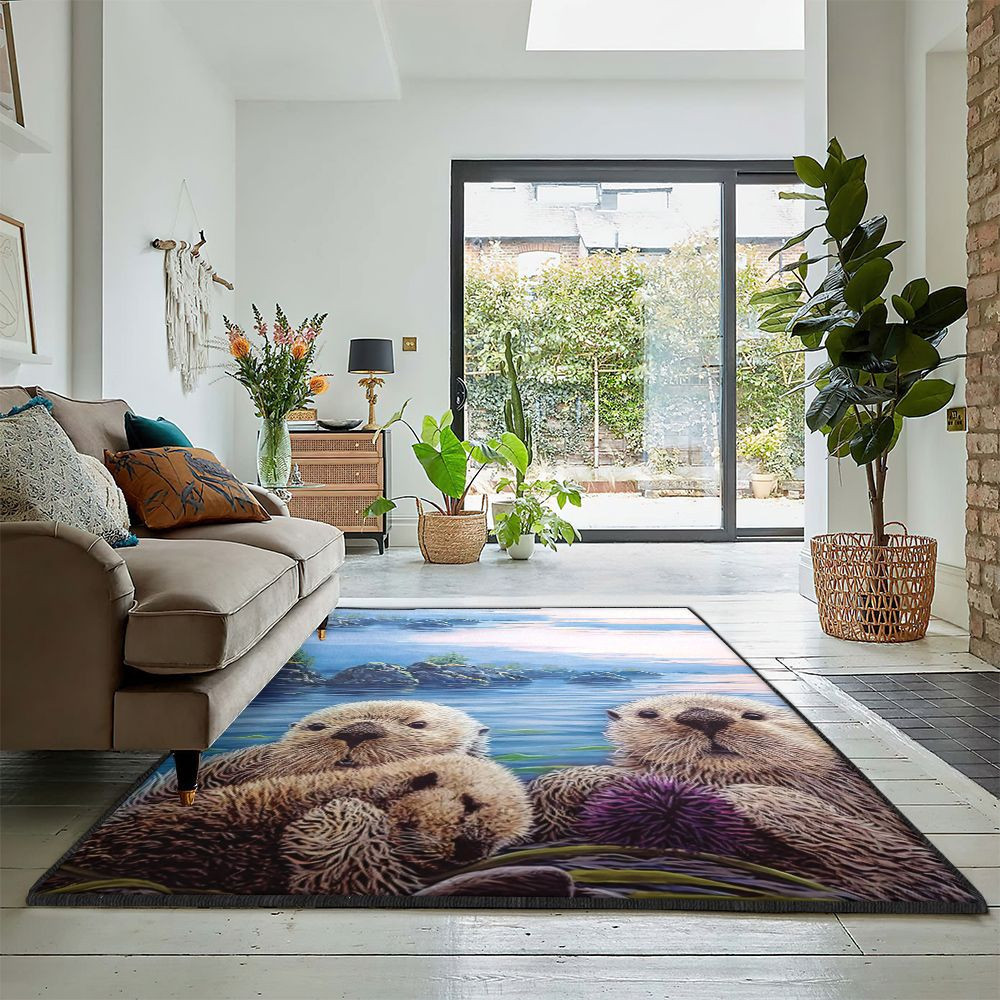Sea Otter Dining Room Rug Otters Rug Rectangle Rugs Washable Area Rug Non-Slip Carpet For Living Room Bedroom Area Rug Small (3 X 5 FT)