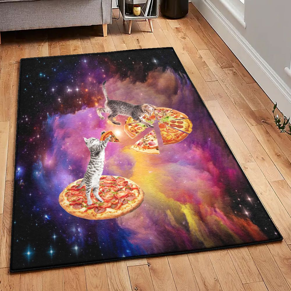 Kitten Cats Pizza And Galaxy Rug Rectangle Rugs Washable Area Rug Non-Slip Carpet For Living Room Bedroom Area Rug Small (3 X 5 FT)