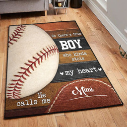 Baseball America Modern This Boy Stole My Heart He Calls Me Mimi Baseball Rug Rectangle Rugs Washable Area Rug Non-Slip Carpet For Living Room Bedroom Area Rug Small (3 X 5 FT)