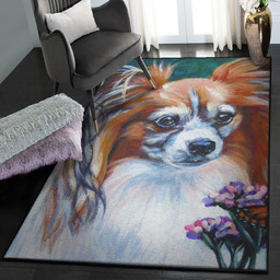 Papillon Puppy Large Papillon Rug Rectangle Rugs Washable Area Rug Non-Slip Carpet For Living Room Bedroom Area Rug Small (3 X 5 FT)