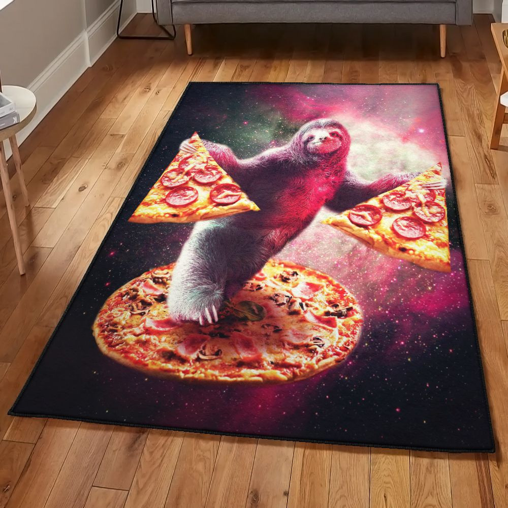 Astronaut Space Non Shedding Funny Space Sloth With Pizza Rug Rectangle Rugs Washable Area Rug Non-Slip Carpet For Living Room Bedroom Area Rug Small (3 X 5 FT)