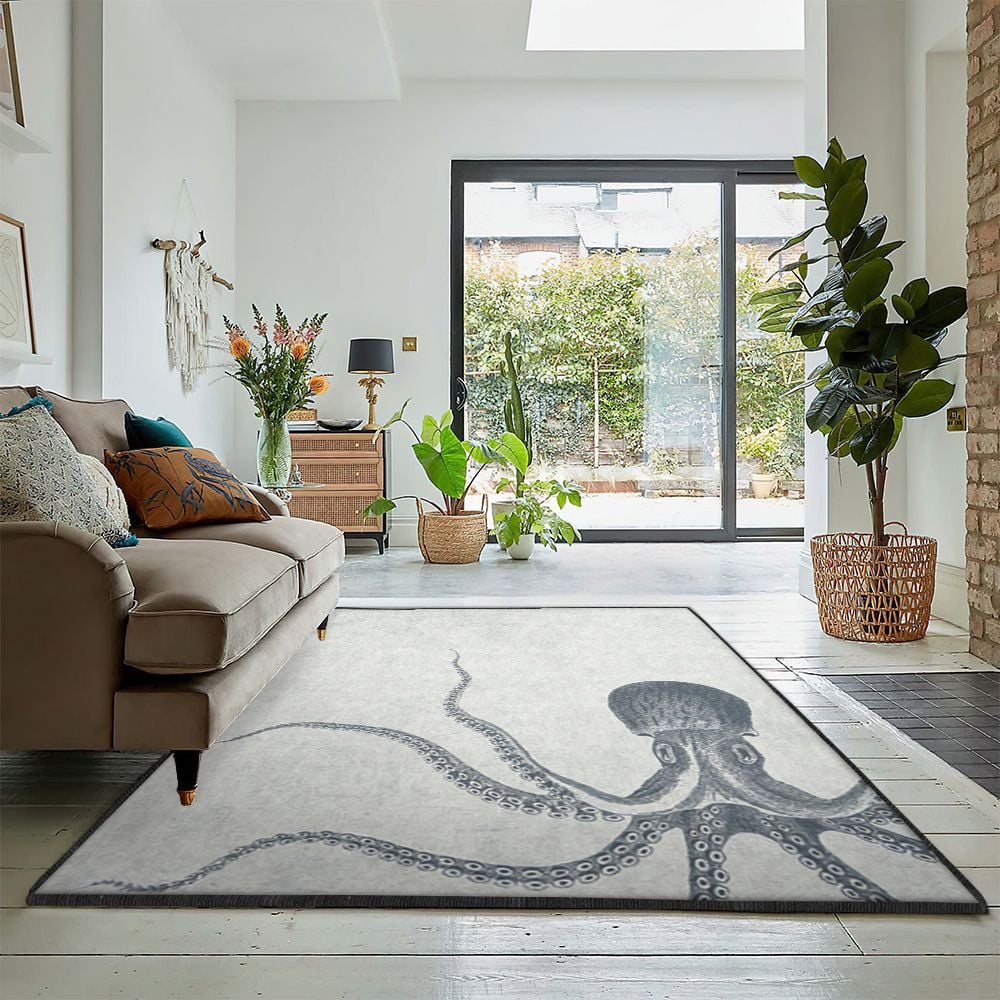 Squid Carpet Giant Squid Rug Rectangle Rugs Washable Area Rug Non-Slip Carpet For Living Room Bedroom Area Rug Small (3 X 5 FT)