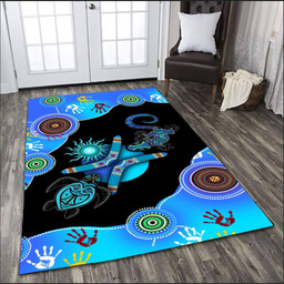Aboriginal Naidoc Week 2021 Blue Turtle Lizard Rectangle Rug Carpet Washable Rugs Small (3 X 5 FT)