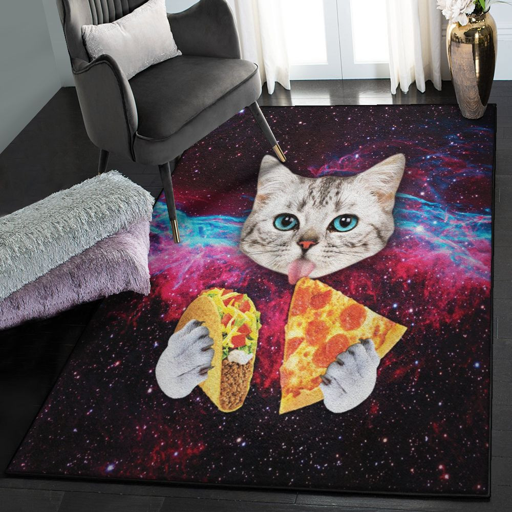 Kitten Carpet Pizza And Taco Cat Galaxy Rug Rectangle Rugs Washable Area Rug Non-Slip Carpet For Living Room Bedroom Area Rug Small (3 X 5 FT)