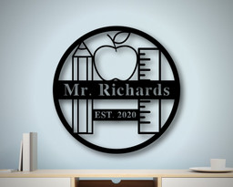 Personalized Teacher Sign For Classroom, Teacher Gifts With Name, Teacher Appreciation Gift, Classroom Decor, Teacher Apple Sign, Metal Sign Laser Cut Metal Signs Custom Gift Ideas 12x12IN